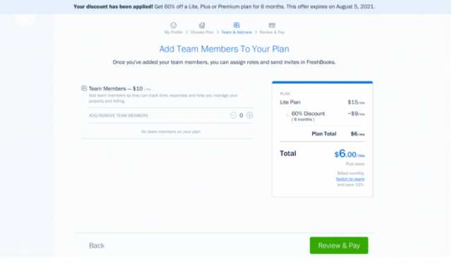 Freshbooks Coupon - Add Team Member