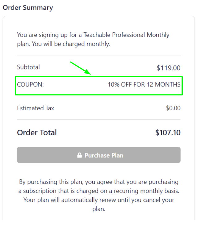Teachable - Order Summary