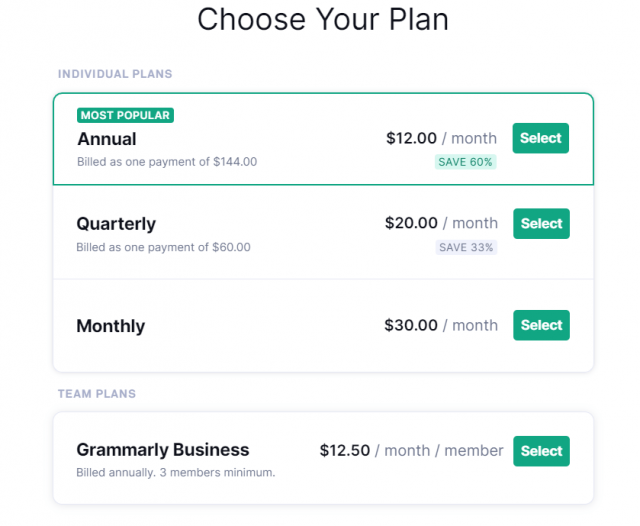 Grammarly - Choose Your Plan