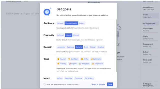 Grammarly Set Goal