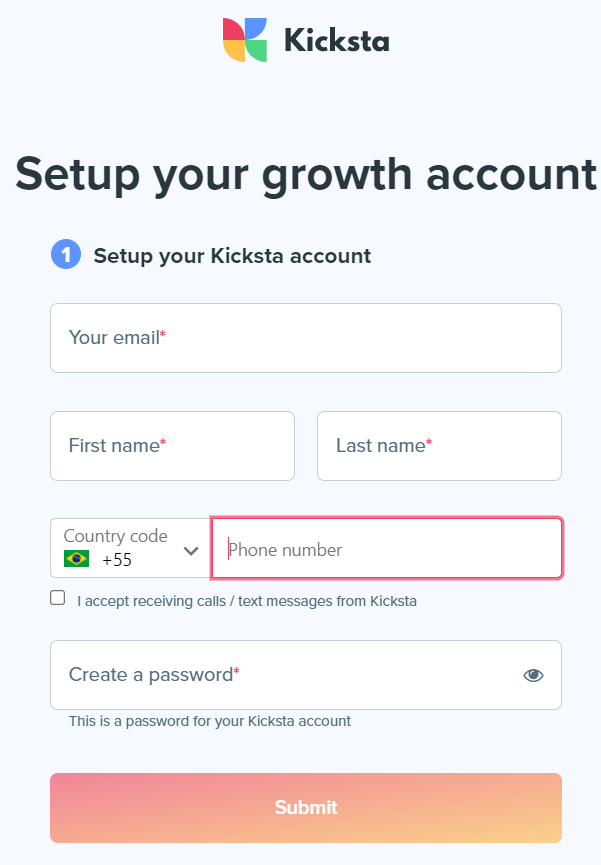 Kicksta - Create Account