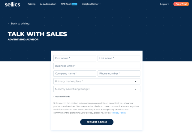 Sellics - Create A Account