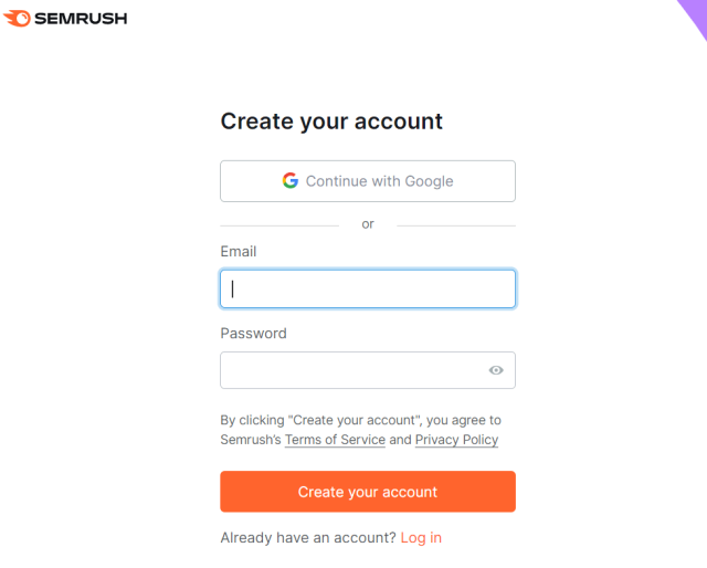 Create Your Account On Semrush