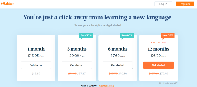 Babbel Pricing Plans