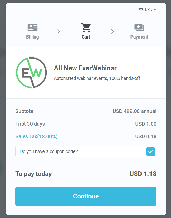 EverWebinar Cart Details 