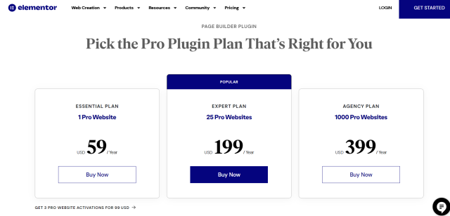 Elementor Page Builder Plugin Pricing Plans