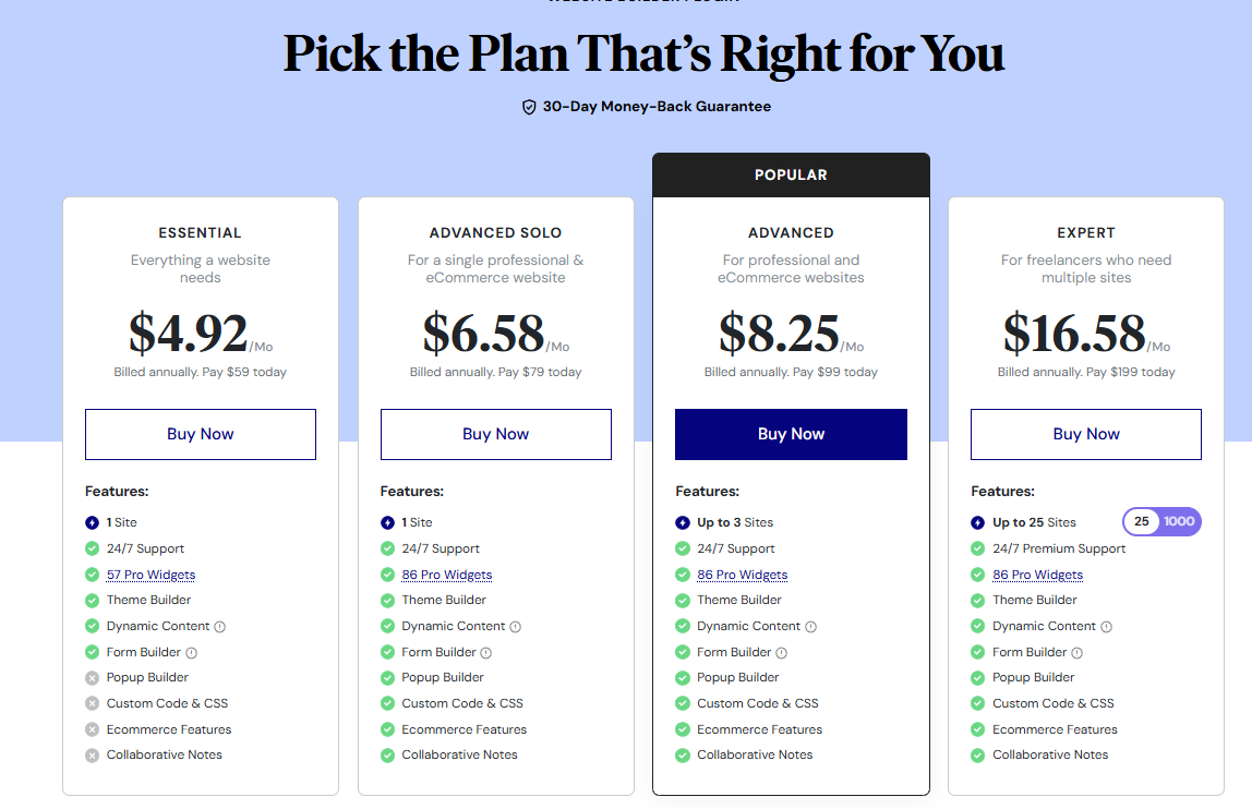 Elementor Pro Pricing 