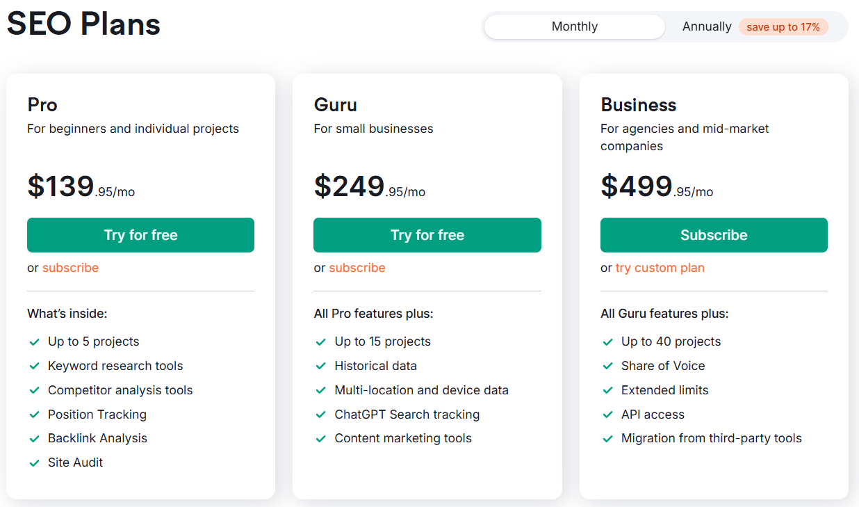 Semrush Pricing Plan